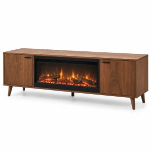 Walnut-Look Mid-Century Electric Fireplace TV Stand, 70.1-Inch