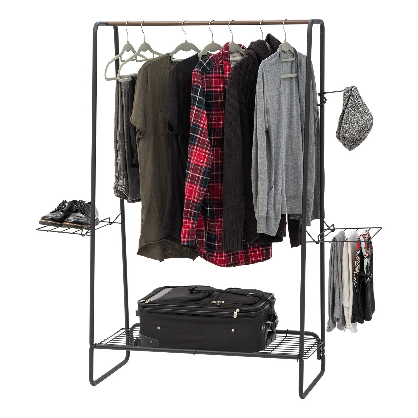 Metal Garment Rack with Wire Shelf - Large | Black - Image 2