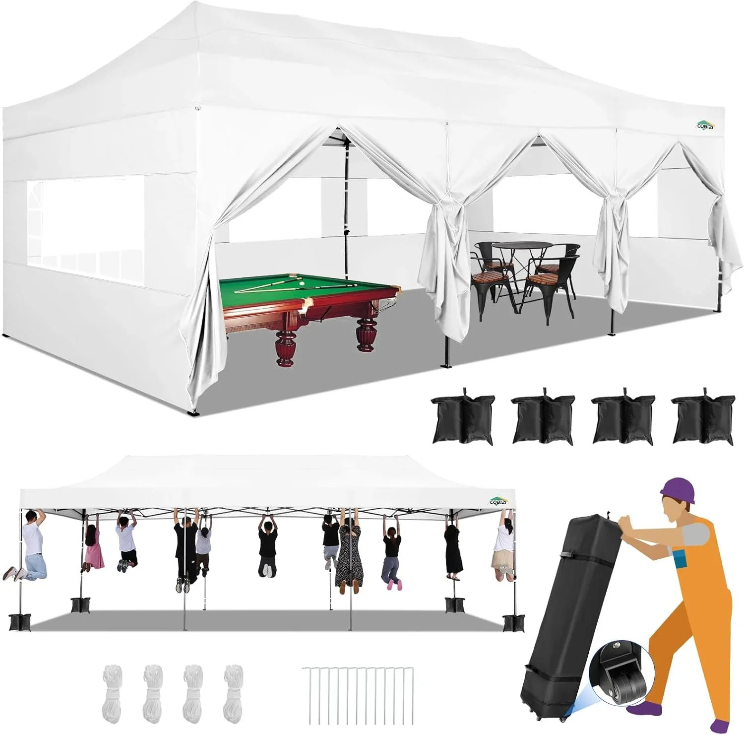 COBIZI 10x20 Heavy Duty Pop up Canopy Tent with 6 sidewalls Easy Up Commercial Outdoor Canopy Wedding Party Tents for Parties All Season Wind & Waterproof Gazebo with Roller Bag,Black(Frame Thickened) - Image 31