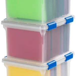 WeatherPro File Organizer Box Clear/Blue 32 Qt. 3 Pack