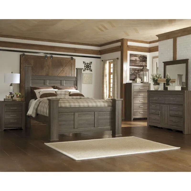 Farmhouse Poster Bed with Wooden Frame and Panel Headboard - Image 3