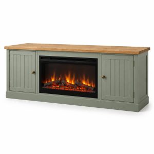 Sage Green and Oak Electric Fireplace TV Stand, 63-Inch