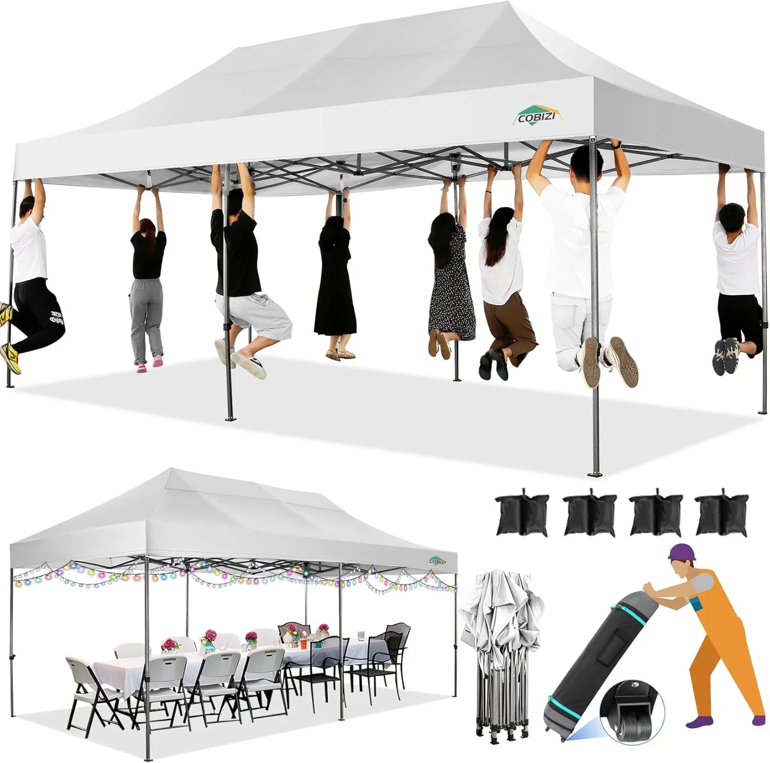 COBIZI 10x20 Heavy Duty Pop up Canopy Tent with 6 sidewalls Easy Up Commercial Outdoor Canopy Wedding Party Tents for Parties All Season Wind & Waterproof Gazebo with Roller Bag,Black(Frame Thickened) - Image 105