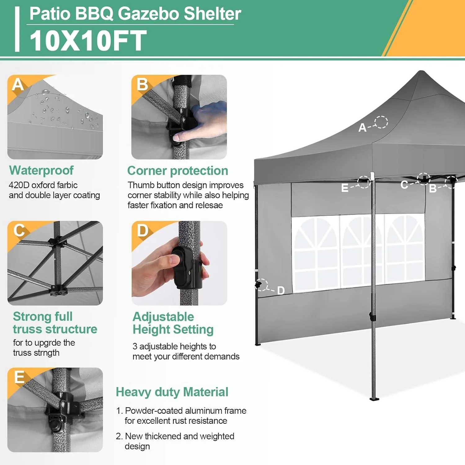 COBIZI 10x20 Heavy Duty Pop up Canopy Tent with 6 sidewalls Easy Up Commercial Outdoor Canopy Wedding Party Tents for Parties All Season Wind & Waterproof Gazebo with Roller Bag,Black(Frame Thickened) - Image 77