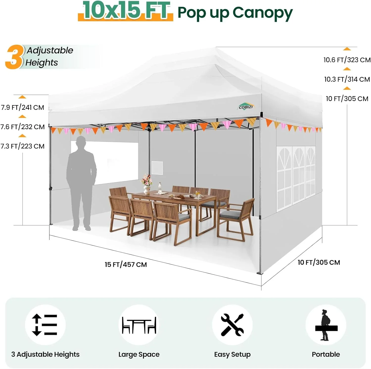 COBIZI 10x20 Heavy Duty Pop up Canopy Tent with 6 sidewalls Easy Up Commercial Outdoor Canopy Wedding Party Tents for Parties All Season Wind & Waterproof Gazebo with Roller Bag,Black(Frame Thickened) - Image 62