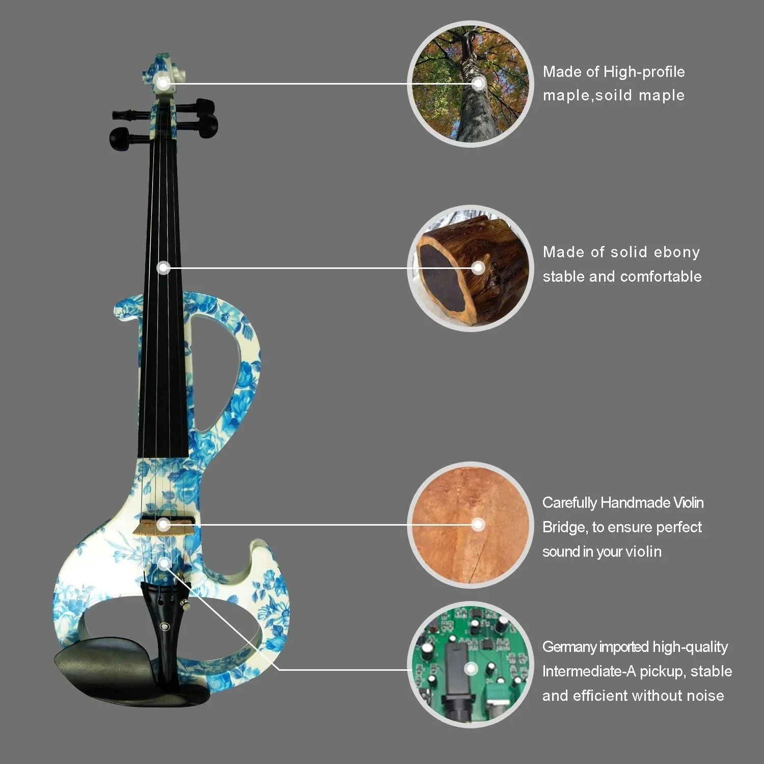 100% Handmade Premium Electric Violin Full Size 4 4 Professional Silent Violin For Student Solid Wood(DSZA) - Image 4
