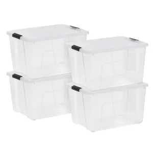 60 Qt. (15 Gal.) Clear Latch Box, Stackable Plastic Storage Bins with Lids, Set of 4