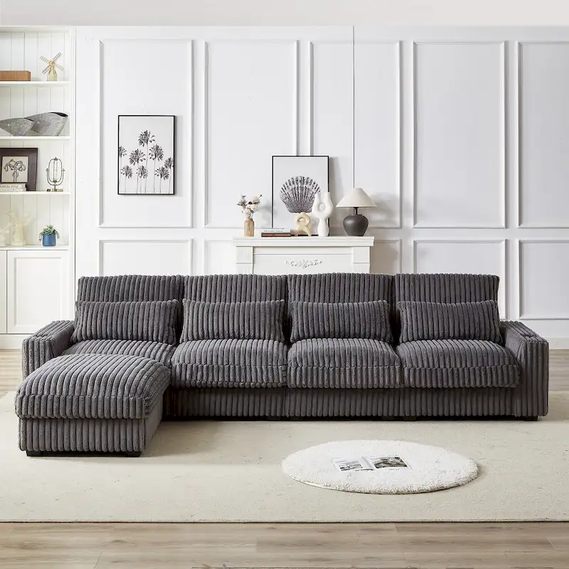 126W Large L-Shaped Corduroy Sofa with USB Charging Port - Image 26