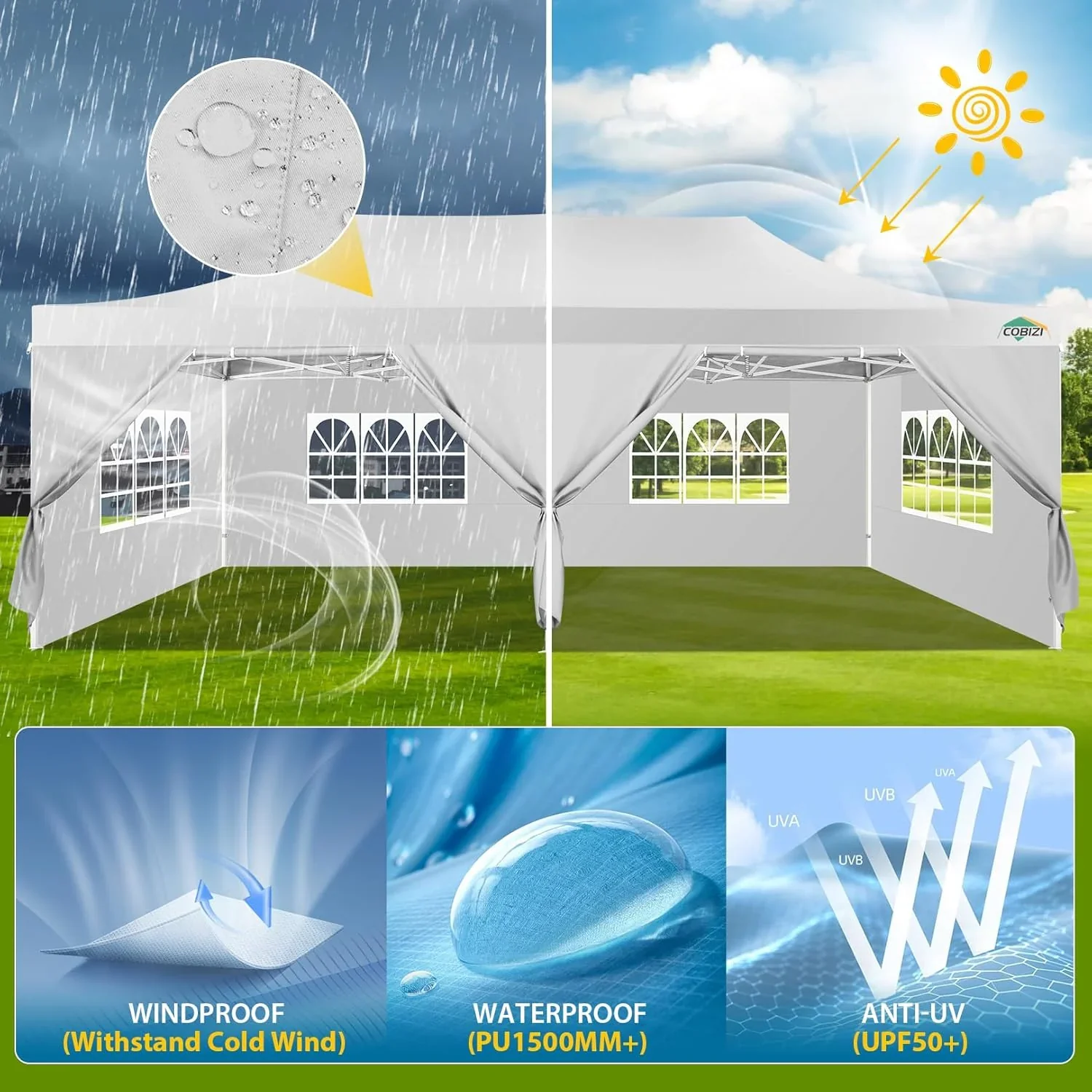 COBIZI 10x20 Heavy Duty Pop up Canopy Tent with 6 sidewalls Easy Up Commercial Outdoor Canopy Wedding Party Tents for Parties All Season Wind & Waterproof Gazebo with Roller Bag,Black(Frame Thickened) - Image 165