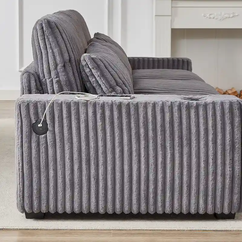 126W Large L-Shaped Corduroy Sofa with USB Charging Port - Image 30