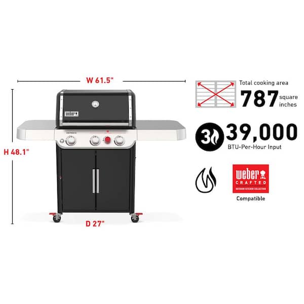 Genesis E - 325s 3 - Burner Propane Gas Grill in Black with Built - in Thermometer - Image 5