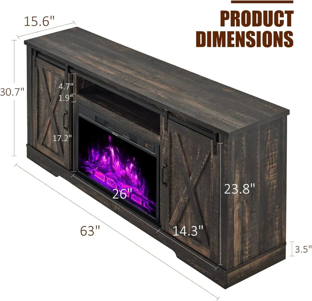 AMERLIFE Fireplace TV Stand with Sliding Barn Door for TVs up to 73", Farmhouse 63" Fireplace Entertainment Center with Storage Cabinets/Adjustable Shelves - Image 15
