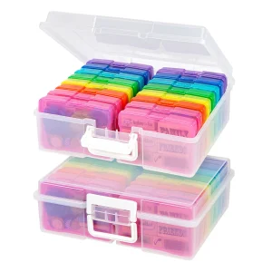 4" x 6" Photo Storage Box with 16 Inner Cases – Multi-Color/Clear Craft Keeper | Clear 2 Pack