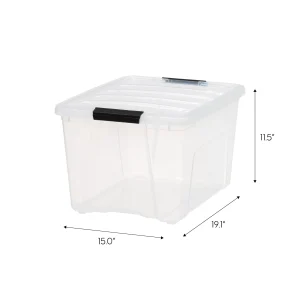 40 Quart Stack & Pull Box, 6 Pack, Clear with Black Buckle