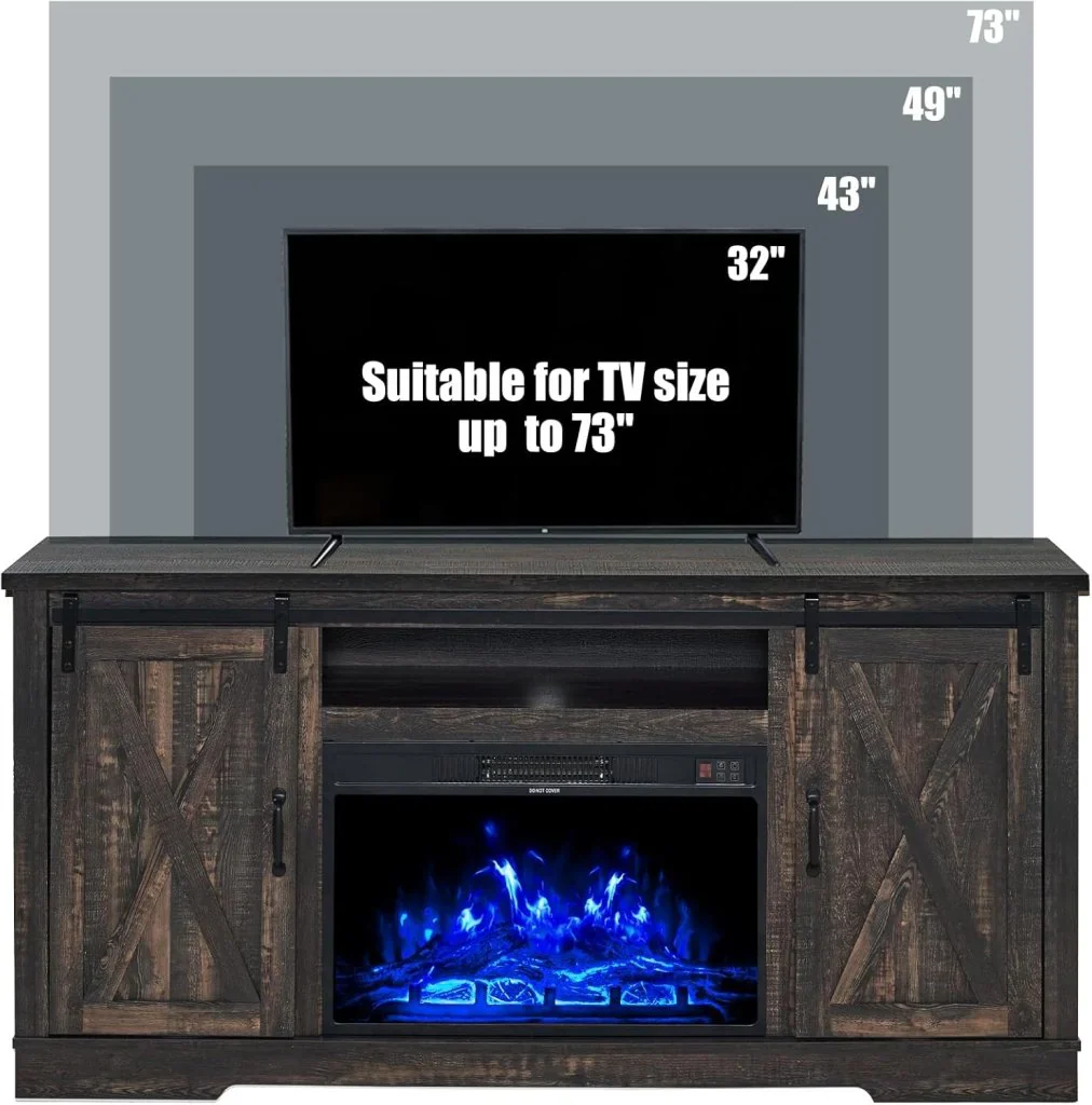 AMERLIFE Fireplace TV Stand with Sliding Barn Door for TVs up to 73", Farmhouse 63" Fireplace Entertainment Center with Storage Cabinets/Adjustable Shelves - Image 40
