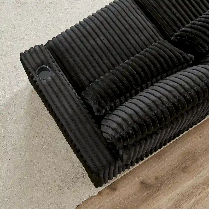126W Large L-Shaped Corduroy Sofa with USB Charging Port - Image 9