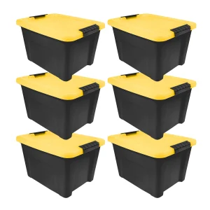 20 Qt. Plastic Storage Bins with Lids, Black, Latching, Stackable, Totes 6Pk