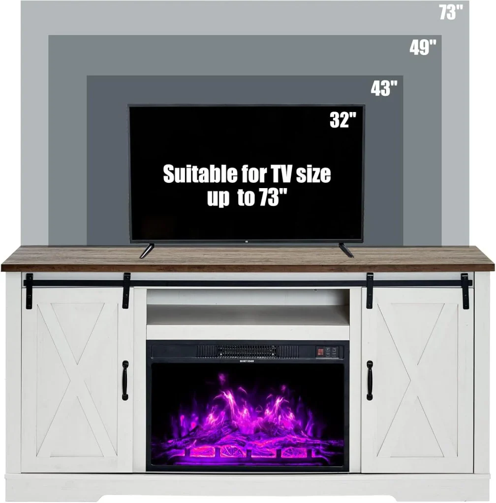 AMERLIFE Fireplace TV Stand with Sliding Barn Door for TVs up to 73", Farmhouse 63" Fireplace Entertainment Center with Storage Cabinets/Adjustable Shelves - Image 11