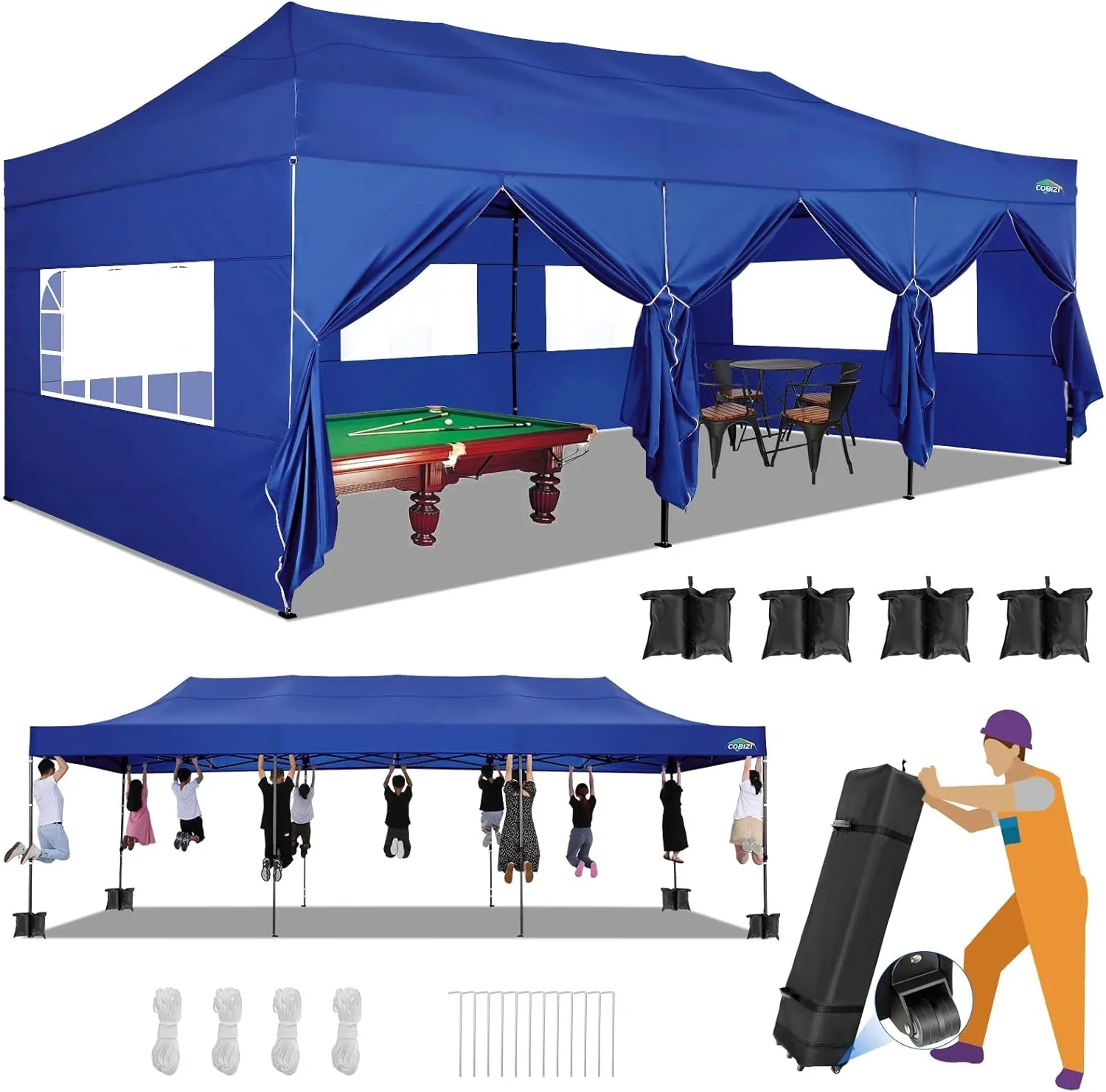 COBIZI 10x20 Heavy Duty Pop up Canopy Tent with 6 sidewalls Easy Up Commercial Outdoor Canopy Wedding Party Tents for Parties All Season Wind & Waterproof Gazebo with Roller Bag,Black(Frame Thickened) - Image 25