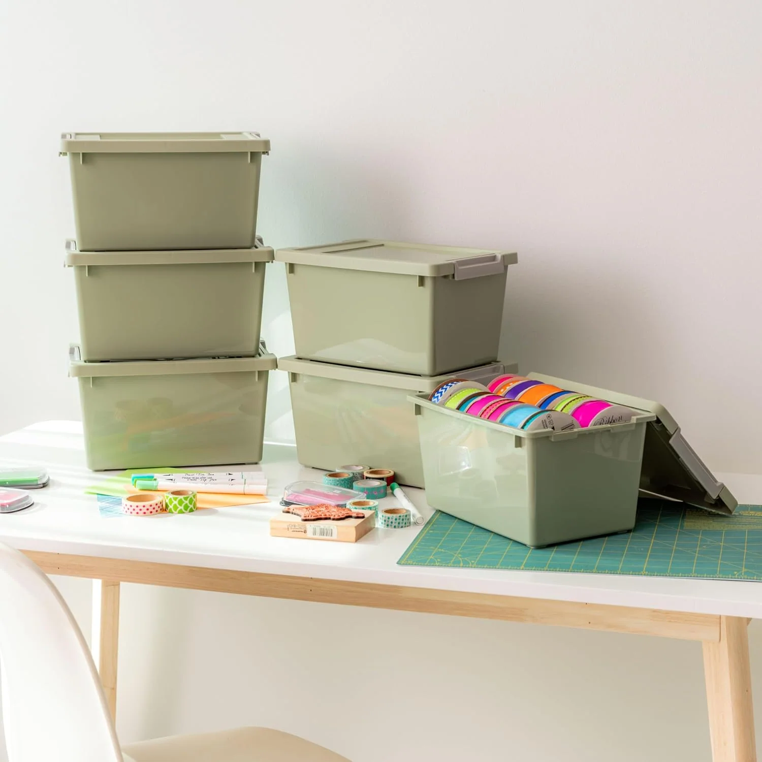 Storage Bins with Lids |Made in USA| 4 Qt - (6-Pack) - Sage Green - Image 3