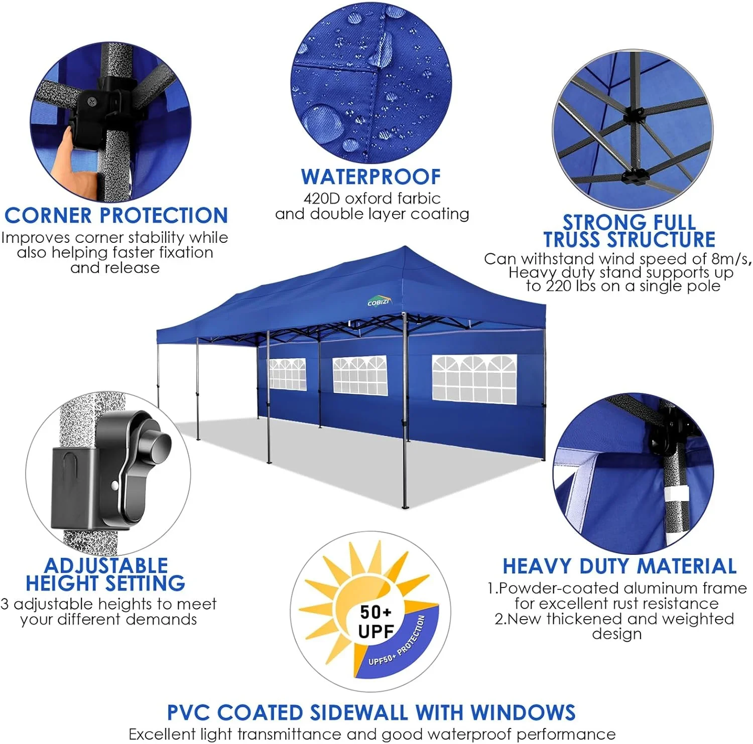 COBIZI 10x20 Heavy Duty Pop up Canopy Tent with 6 sidewalls Easy Up Commercial Outdoor Canopy Wedding Party Tents for Parties All Season Wind & Waterproof Gazebo with Roller Bag,Black(Frame Thickened) - Image 70