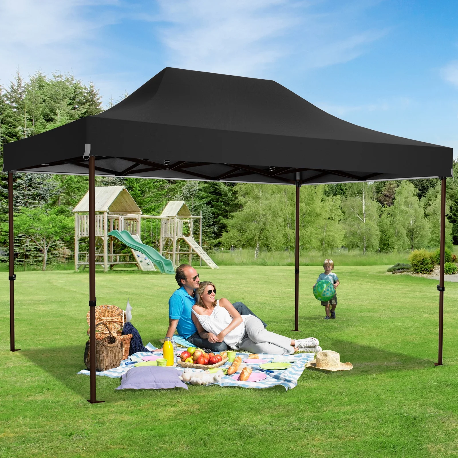 COBIZI 10x15 Pop Up Canopy Tent Heavy Duty with Sidewall, Commercial Outdoor Easy Pop Up Gazebo for Party Wedding All Weather Waterproof UV 50+ with Roller Bag(Leg Upgraded),Black - Image 9