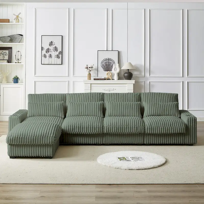 126W Large L-Shaped Corduroy Sofa with USB Charging Port - Image 32
