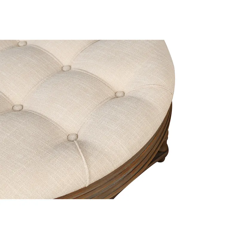 Round Storage Ottoman Coffee Table with Tufted Seat and Wooden Base - Image 18