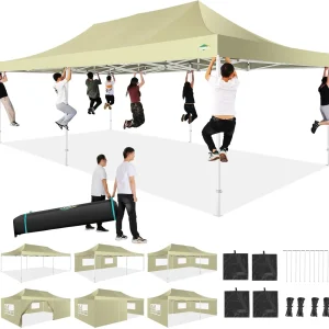 COBIZI 10x20 Heavy Duty Pop up Canopy Tent with 6 sidewalls Easy Up Commercial Outdoor Canopy Wedding Party Tents for Parties All Season Wind & Waterproof Gazebo with Roller Bag,Black(Frame Thickened)