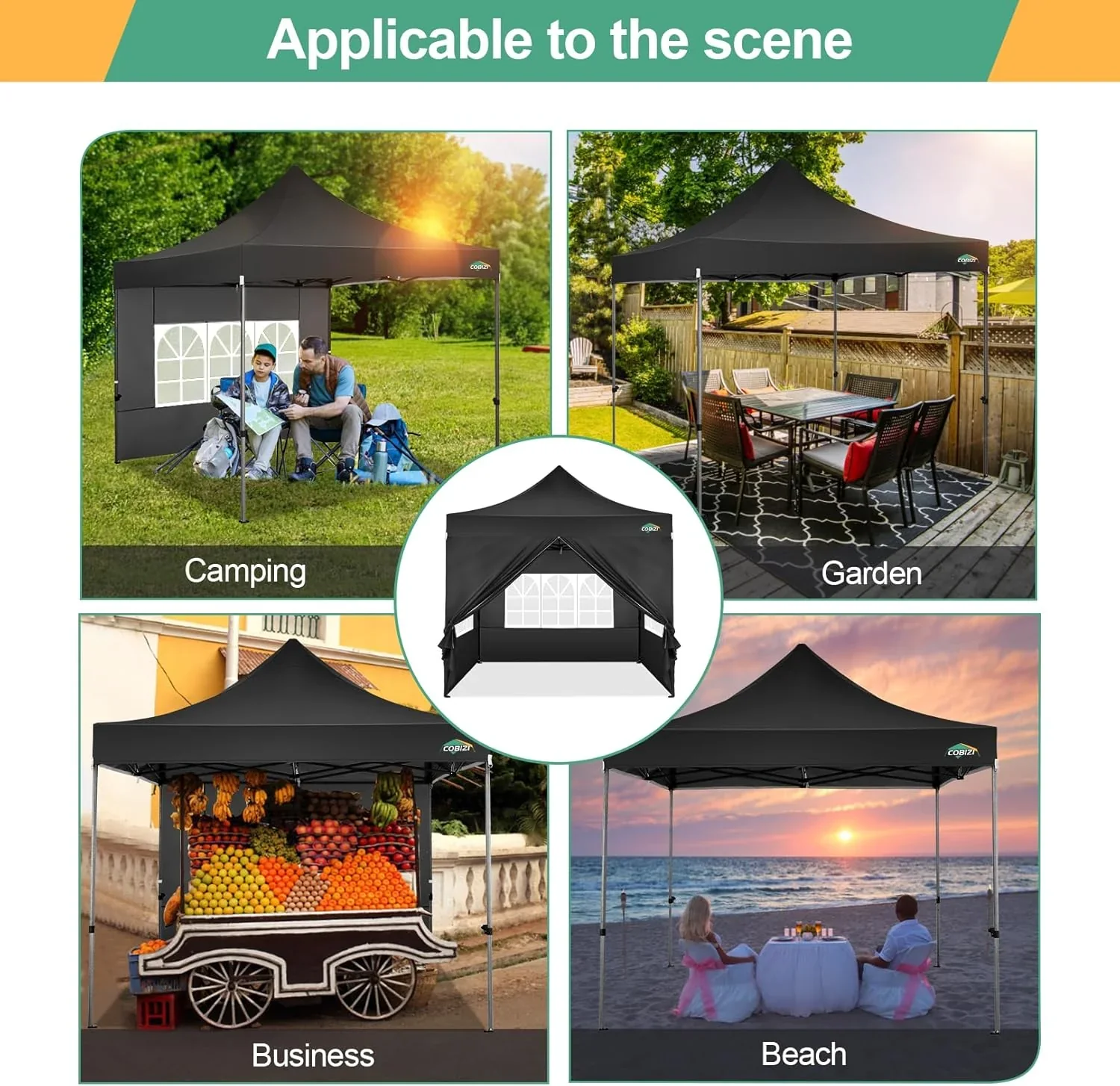 COBIZI 10x20 Heavy Duty Pop up Canopy Tent with 6 sidewalls Easy Up Commercial Outdoor Canopy Wedding Party Tents for Parties All Season Wind & Waterproof Gazebo with Roller Bag,Black(Frame Thickened) - Image 104
