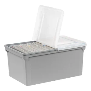 Plastic File Box with Split Lid, Letter Size, Gray, 4/Pack