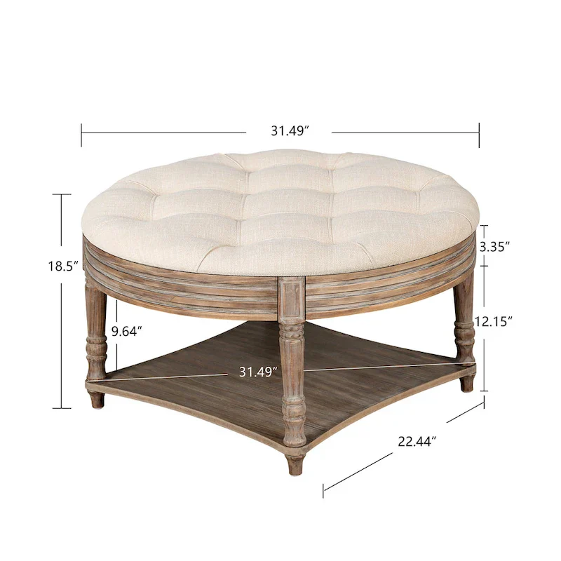 Round Storage Ottoman Coffee Table with Tufted Seat and Wooden Base - Image 16