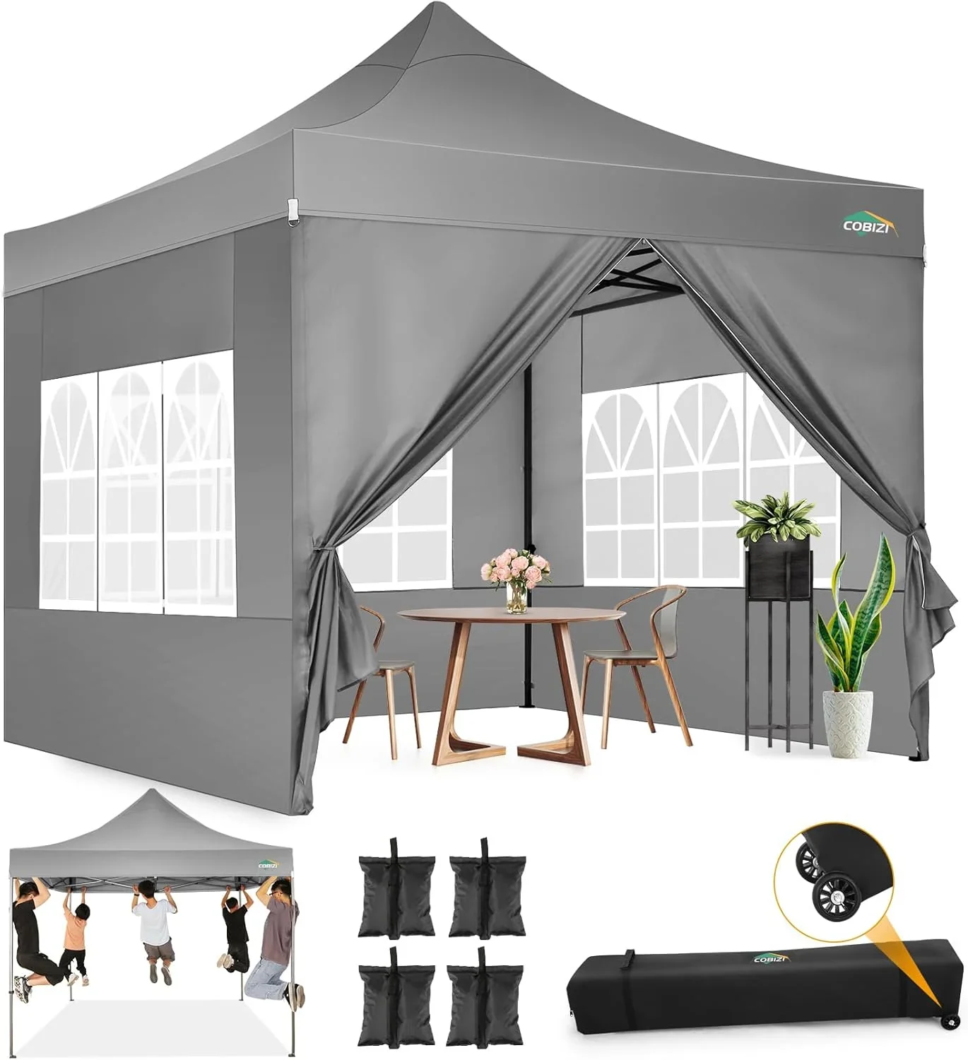 COBIZI 10x20 Heavy Duty Pop up Canopy Tent with 6 sidewalls Easy Up Commercial Outdoor Canopy Wedding Party Tents for Parties All Season Wind & Waterproof Gazebo with Roller Bag,Black(Frame Thickened) - Image 9