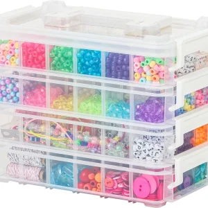 IRIS USA 2 Qt. Bead Organizer Storage Bins |Made in USA| - Clear/White