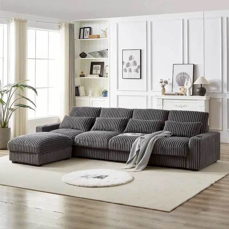 126W Large L-Shaped Corduroy Sofa with USB Charging Port - Image 24