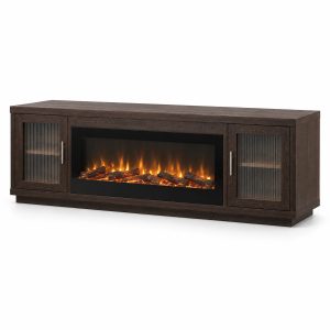 Espresso Reeded Glass Door Electric Fireplace TV Stand, 70.1-Inch