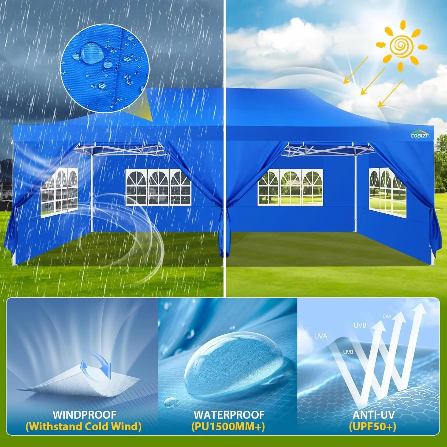 COBIZI 10x20 Heavy Duty Pop up Canopy Tent with 6 sidewalls Easy Up Commercial Outdoor Canopy Wedding Party Tents for Parties All Season Wind & Waterproof Gazebo with Roller Bag,Black(Frame Thickened) - Image 57