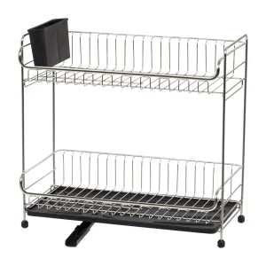 Stainless Steel 2-tier Slim-sized Dish Rack, Black | Black