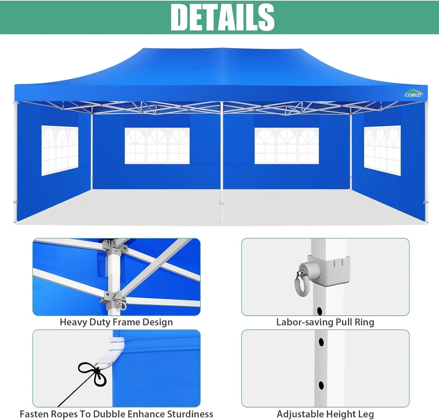 COBIZI 10x20 Heavy Duty Pop up Canopy Tent with 6 sidewalls Easy Up Commercial Outdoor Canopy Wedding Party Tents for Parties All Season Wind & Waterproof Gazebo with Roller Bag,Black(Frame Thickened) - Image 55