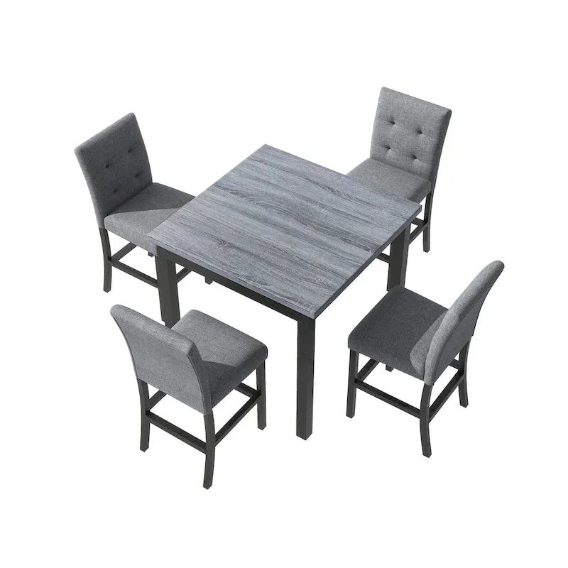 5 Piece Counter Height Dining Set, Wood Dining Table Set with Rectangle Table and 4 Upholstered High Back Chairs - Image 10