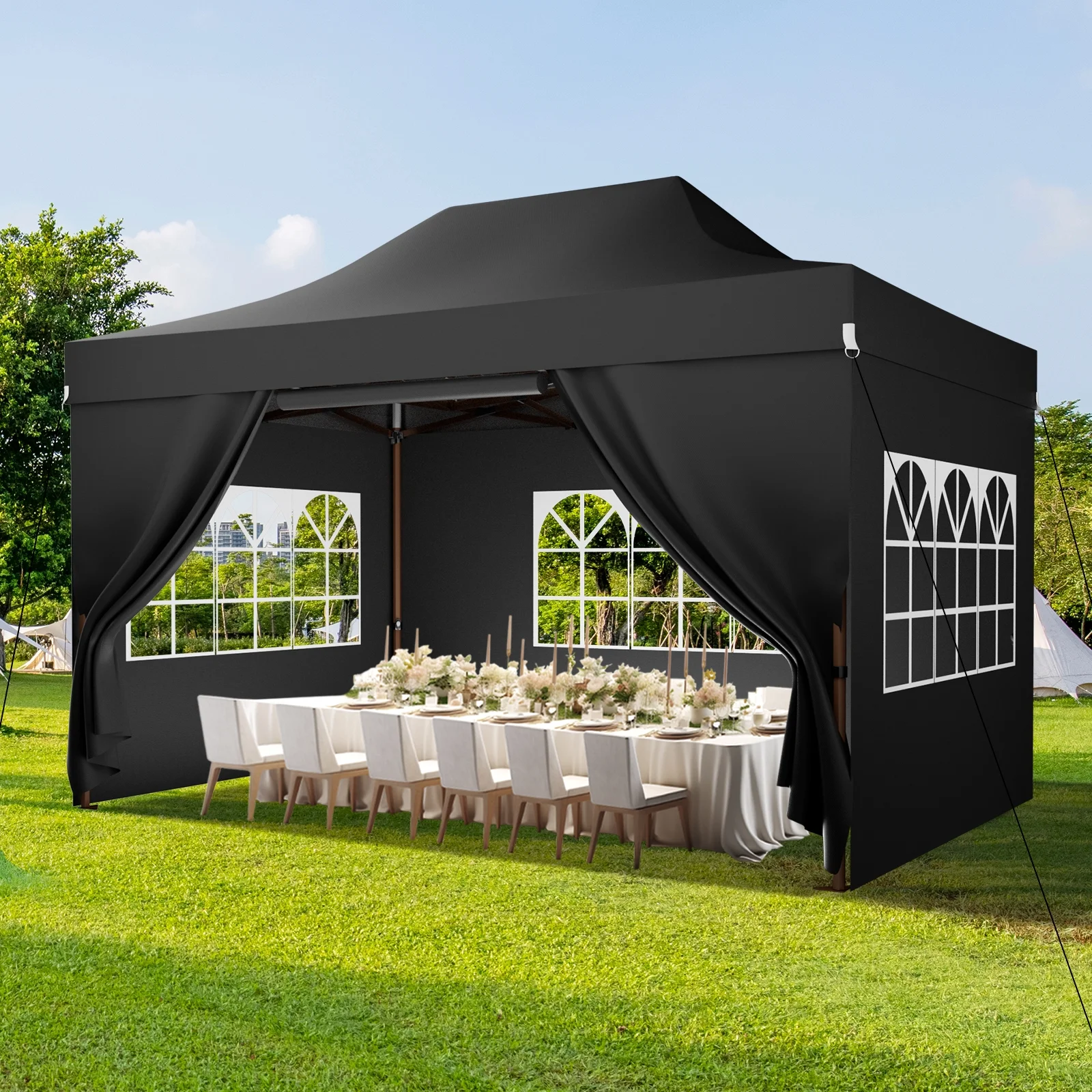 COBIZI 10x15 Pop Up Canopy Tent Heavy Duty with Sidewall, Commercial Outdoor Easy Pop Up Gazebo for Party Wedding All Weather Waterproof UV 50+ with Roller Bag(Leg Upgraded),Black - Image 11