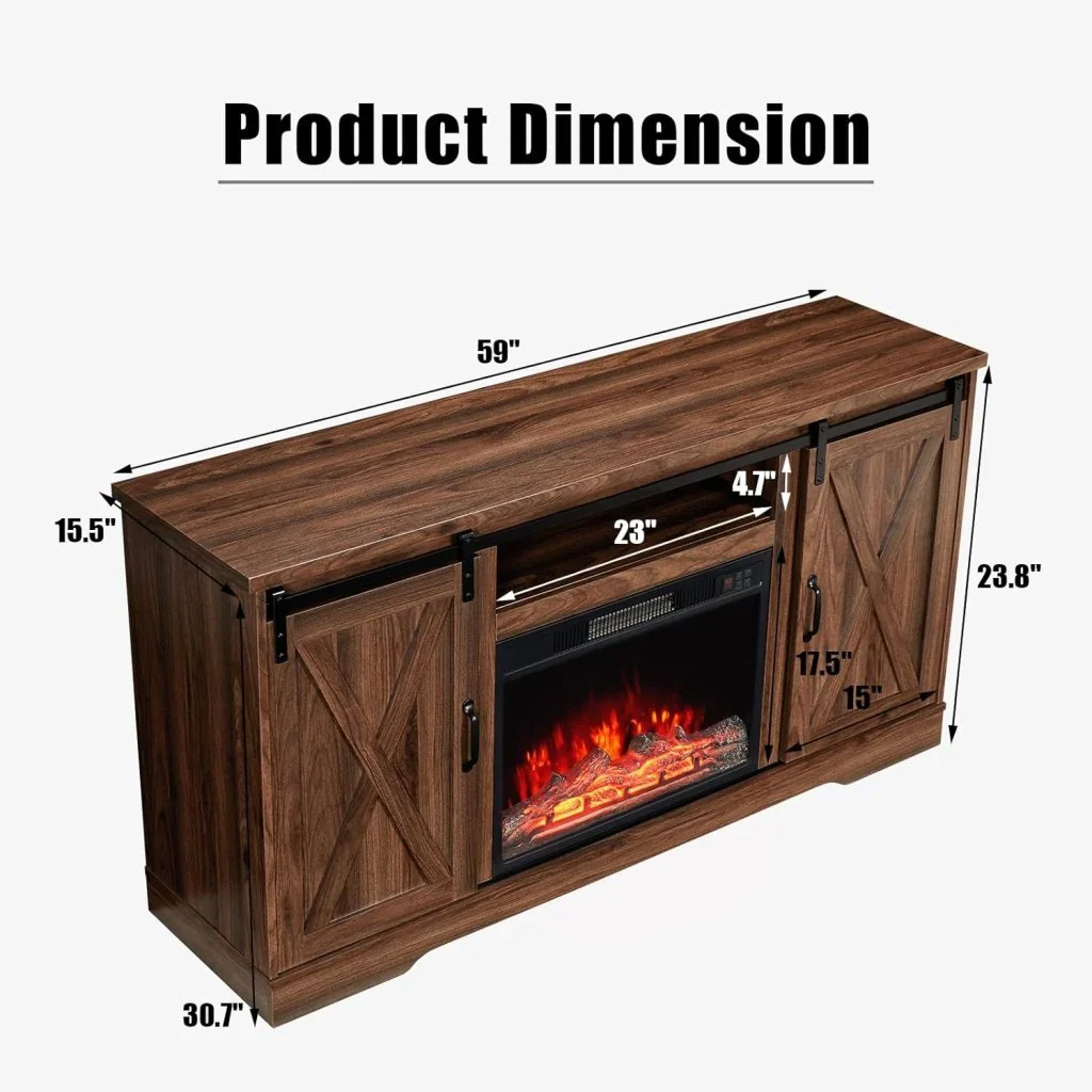 AMERLIFE Fireplace TV Stand with Sliding Barn Door for TVs up to 73", Farmhouse 63" Fireplace Entertainment Center with Storage Cabinets/Adjustable Shelves - Image 13