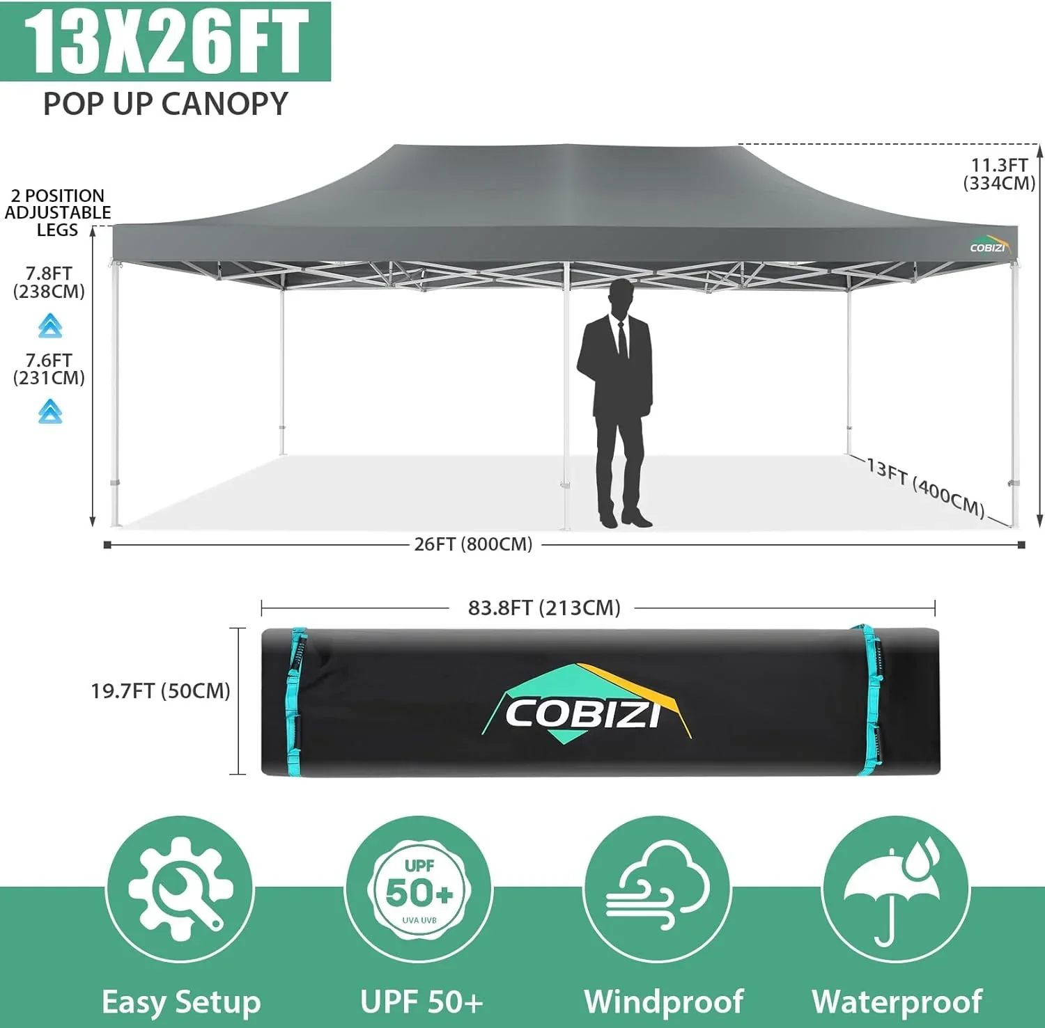 COBIZI 10x20 Heavy Duty Pop up Canopy Tent with 6 sidewalls Easy Up Commercial Outdoor Canopy Wedding Party Tents for Parties All Season Wind & Waterproof Gazebo with Roller Bag,Black(Frame Thickened) - Image 211