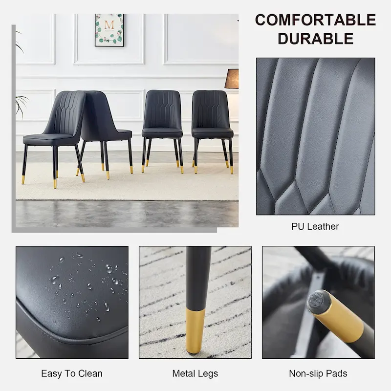 Contemporary Set of 4 Faux Leather Dining Chairs with Cushioned Backrests and Metal Legs – Ideal for Dining Rooms, Living Rooms, and Bedrooms - Image 18