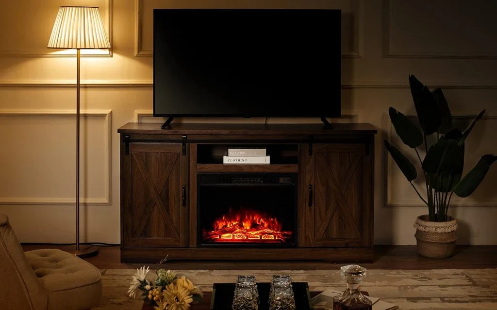 AMERLIFE Fireplace TV Stand with Sliding Barn Door for TVs up to 73", Farmhouse 63" Fireplace Entertainment Center with Storage Cabinets/Adjustable Shelves - Image 19