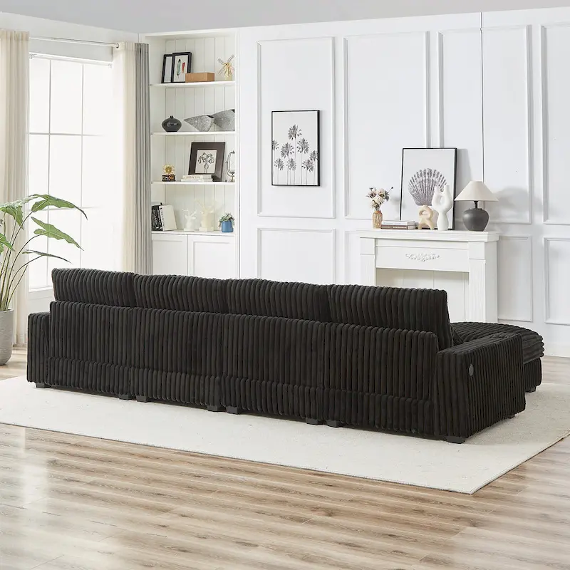 126W Large L-Shaped Corduroy Sofa with USB Charging Port - Image 7