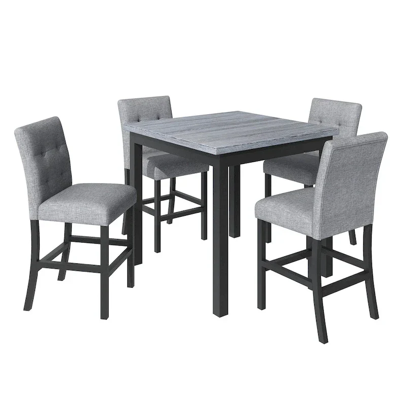 5 Piece Counter Height Dining Set, Wood Dining Table Set with Rectangle Table and 4 Upholstered High Back Chairs - Image 9
