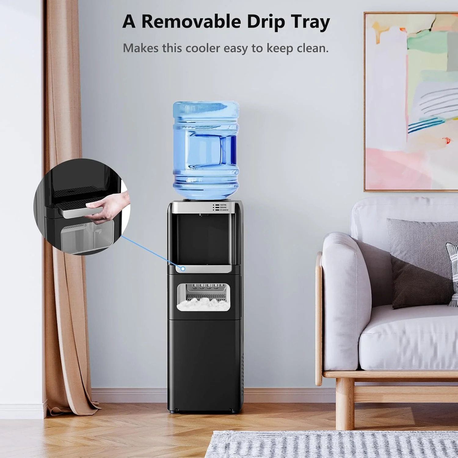 Top Loading Water Dispenser with Ice Maker, Hot & Cold, 5 Gallon, Child Lock, Black - Image 6