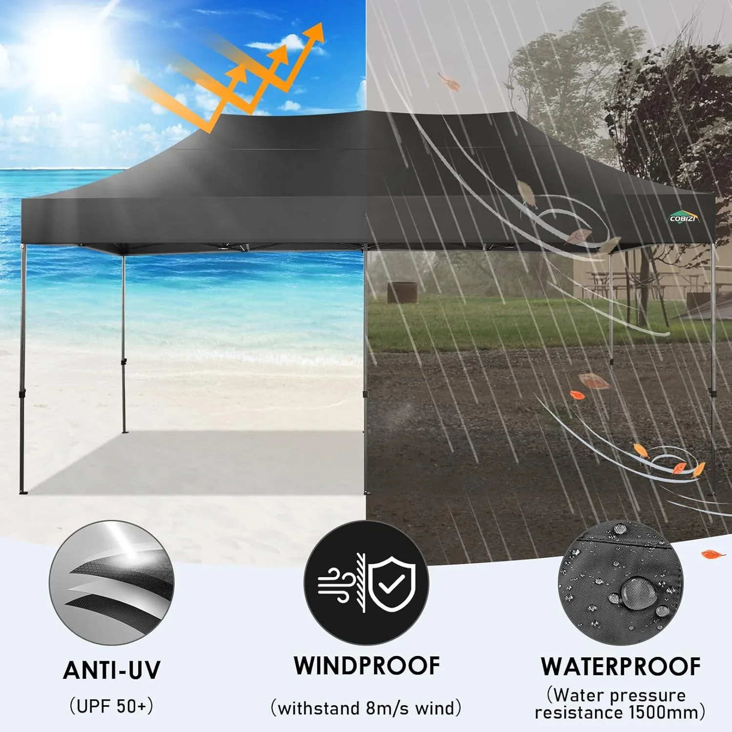 COBIZI 10x20 Heavy Duty Pop up Canopy Tent with 6 sidewalls Easy Up Commercial Outdoor Canopy Wedding Party Tents for Parties All Season Wind & Waterproof Gazebo with Roller Bag,Black(Frame Thickened) - Image 67