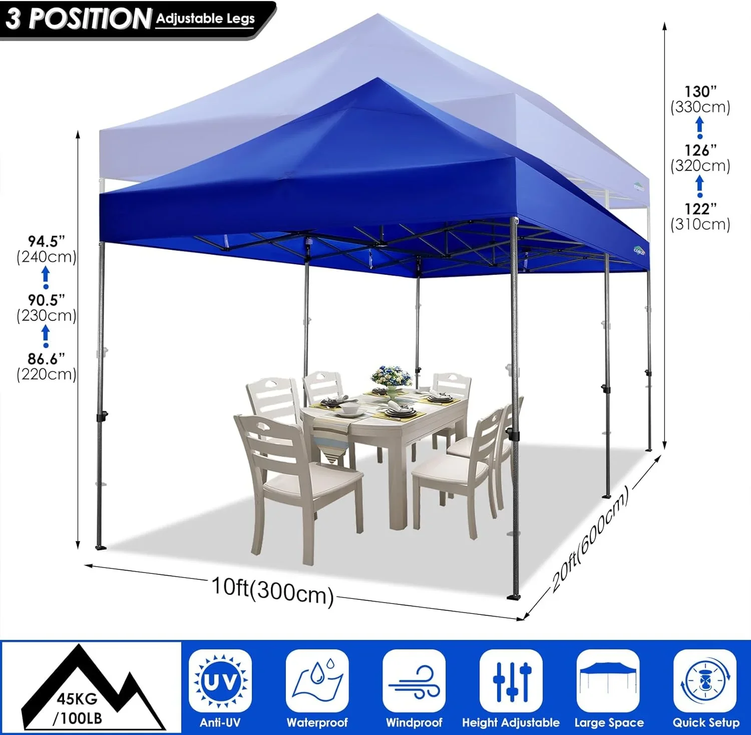 COBIZI 10x20 Heavy Duty Pop up Canopy Tent with 6 sidewalls Easy Up Commercial Outdoor Canopy Wedding Party Tents for Parties All Season Wind & Waterproof Gazebo with Roller Bag,Black(Frame Thickened) - Image 177